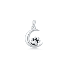 Load image into Gallery viewer, Sterling Silver Oxidized And Polished Paw Print And Moon Pendant
