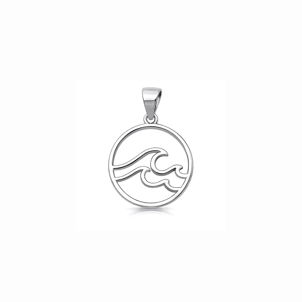 Sterling Silver Rhodium Plated 16mm Ocean Waves Pendant