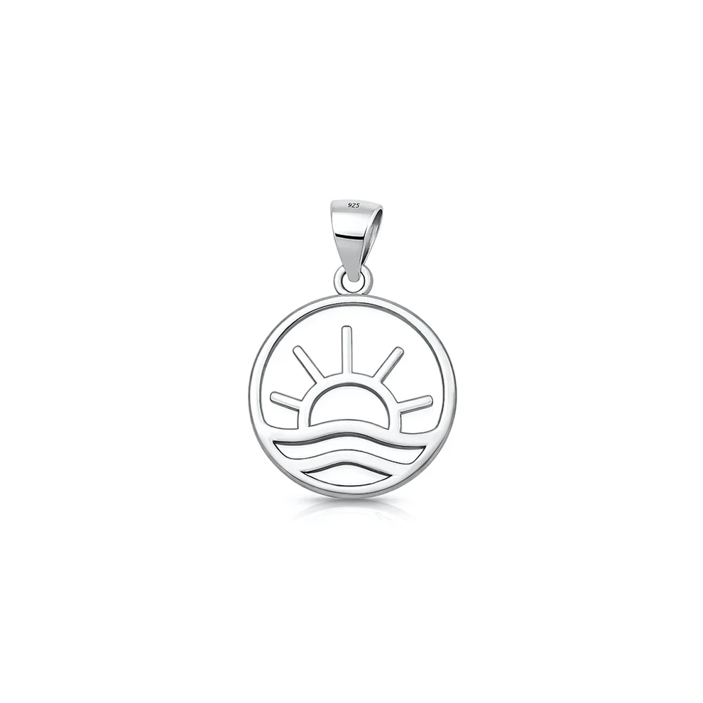 Sterling Silver Rhodium Plated Ocean And Sun Pendant