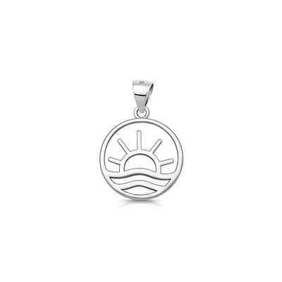 Sterling Silver Rhodium Plated Ocean And Sun Pendant
