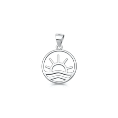 Sterling Silver Rhodium Plated Ocean And Sun Pendant