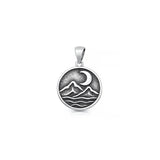 Sterling Silver Oxidized And High Polished Mountains And Moon Pendant