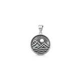 Sterling Silver Oxidized And Polished Mountains And Sun Pendant