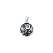 Load image into Gallery viewer, Sterling Silver Oxidized And High Polished Moon And Mountains Pendant
