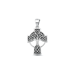 Sterling Silver Oxidized And Polished Celtic Tree Cross Pendant