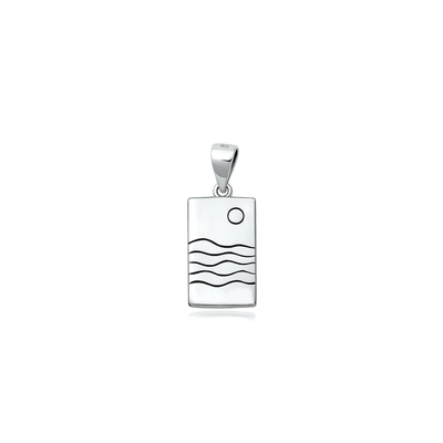 Sterling Silver Oxidized And Polished Minimalist Sea And Moon Pendant