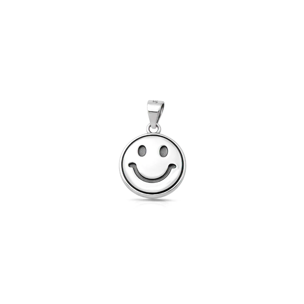 Sterling Silver Oxidized And Polished Happy Face Pendant