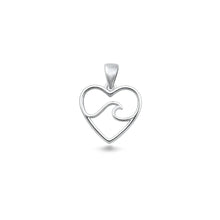 Load image into Gallery viewer, Sterling Silver Rhodium Plated Heart And Wave Pendant