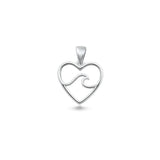 Sterling Silver Rhodium Plated Heart And Wave Pendant