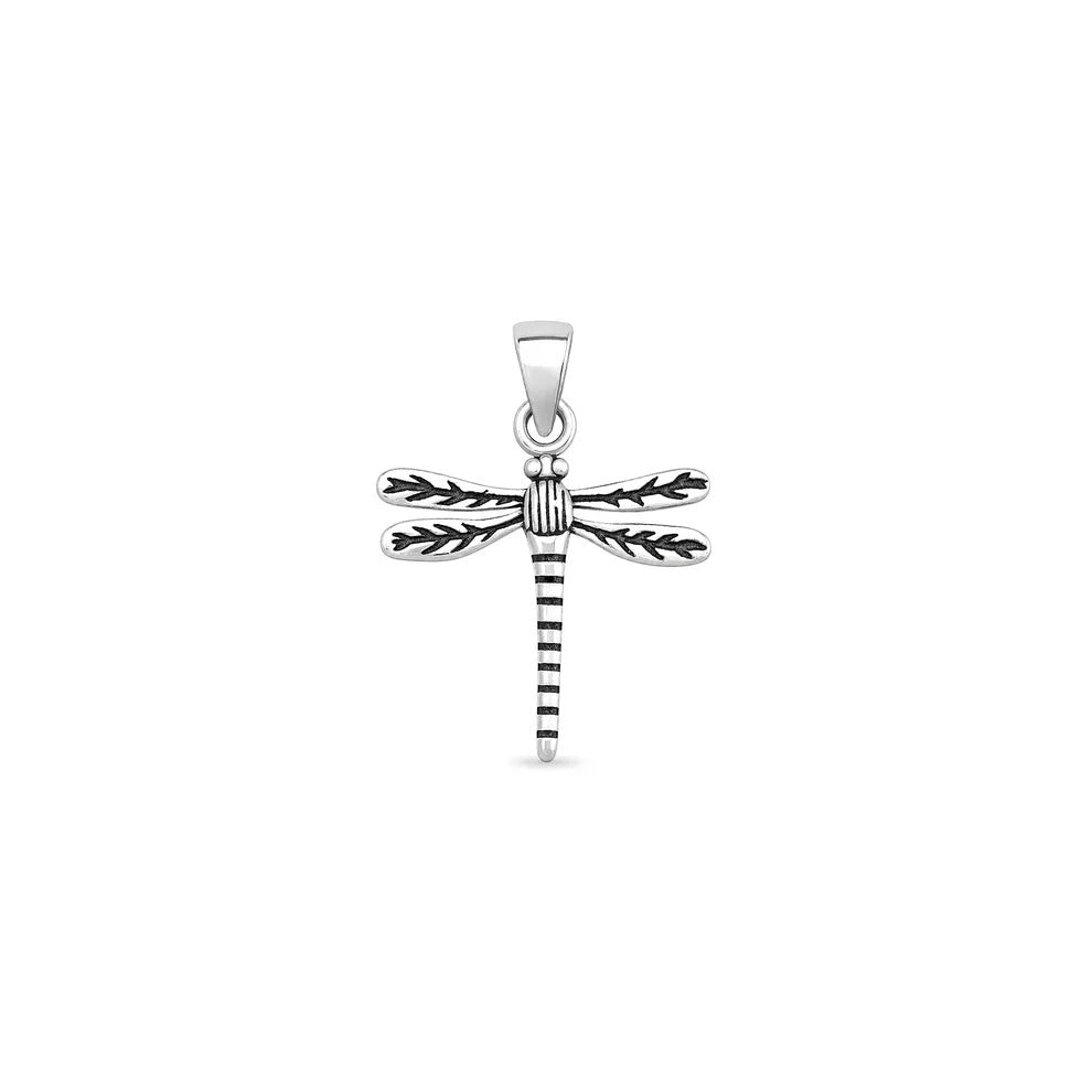 Sterling Silver Oxidized And High Polished Dragonfly Pendant