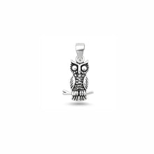 Load image into Gallery viewer, Sterling Silver Oxidized And High Polished Owl Pendant