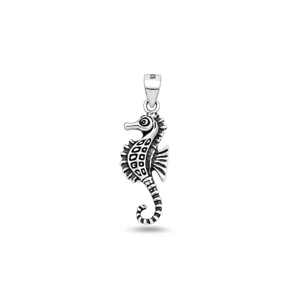Sterling Silver Oxidized And High Polished Seahorse Pendant