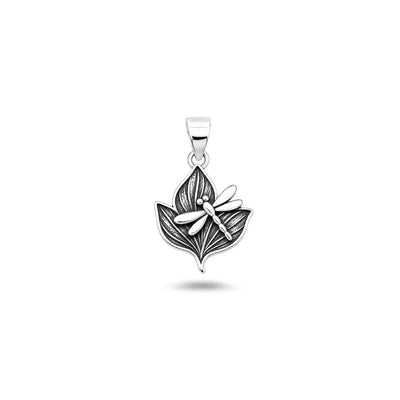 Sterling Silver Oxidized And High Polished Dragonfly Leaf Pendant