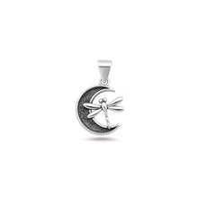 Load image into Gallery viewer, Sterling Silver Oxidized And High Polished Dragonfly Moon Pendant