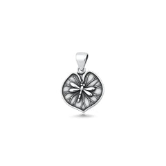 Sterling Silver Oxidized And High Polished Dragonfly And Leaf Pendant