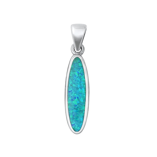 Sterling Silver Oxidized Big Oval Blue Lab Opal Pendant