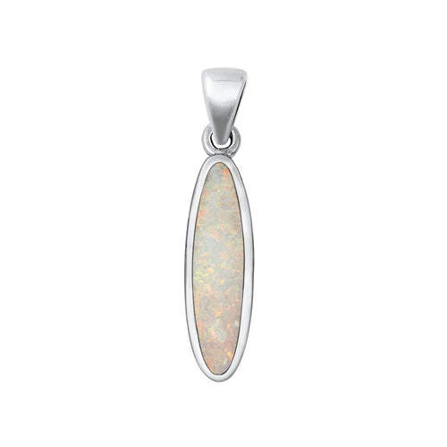 Sterling Silver Oxidized Big Oval White Lab Opal Pendant