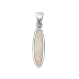 Sterling Silver Oxidized Big Oval White Lab Opal Pendant