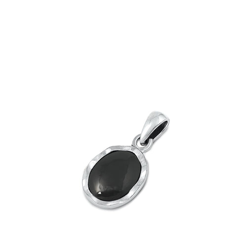 Sterling Silver Oxidized Black Agate Pendant-14mm