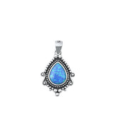 Sterling Silver Oxidized Bali Blue Lab Opal Pendant