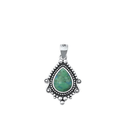 Sterling Silver Oxidized Genuine Turquoise Pendant-18mm
