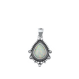 Sterling Silver Oxidized White Lab Opal Pendant-18mm