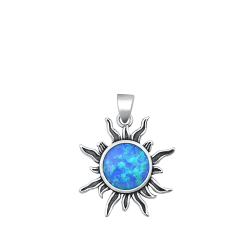 Sterling Silver Oxidized Sun Blue Lab Opal Pendant