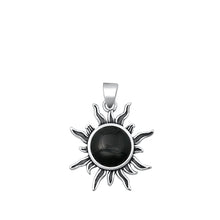 Load image into Gallery viewer, Sterling Silver Oxidized Sun Black Agate Stone Pendant