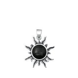 Sterling Silver Oxidized Sun Black Agate Stone Pendant