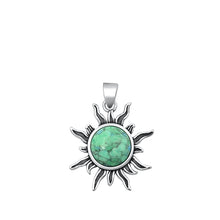 Load image into Gallery viewer, Sterling Silver Oxidized Sun Genuine Turquoise Stone Pendant