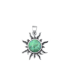 Sterling Silver Oxidized Sun Genuine Turquoise Stone Pendant