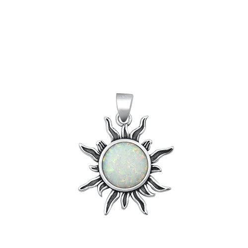 Sterling Silver Oxidized Sun White Lab Opal Pendant