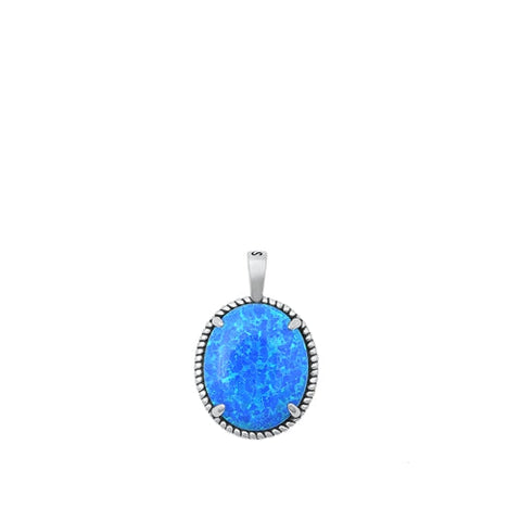 Sterling Silver Oxidized Blue Lab Opal Pendant-14mm