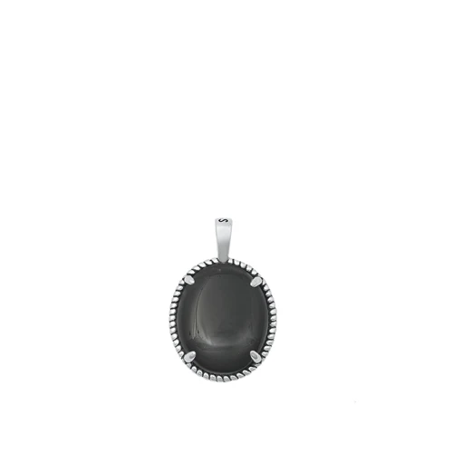 Sterling Silver Oxidized Black Agate Stone Pendant
