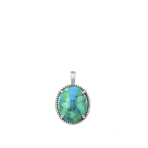 Sterling Silver Oxidized Genuine Turquoise Pendant-14mm