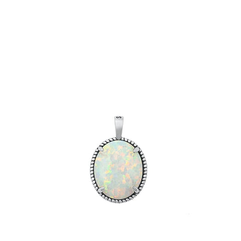 Sterling Silver Oxidized White Lab Opal Pendant-14mm