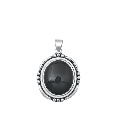 Sterling Silver Oxidized Black Agate Pendant-19.7mm