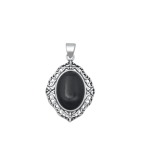 Sterling Silver Oxidized Black Agate Pendant-22.3mm