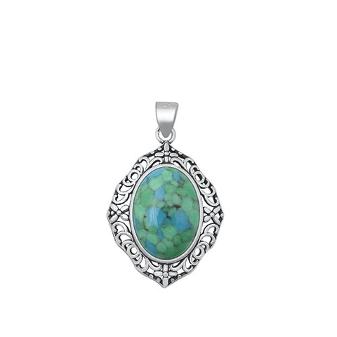 Sterling Silver Oxidized Genuine Turquoise Pendant-22.3mm