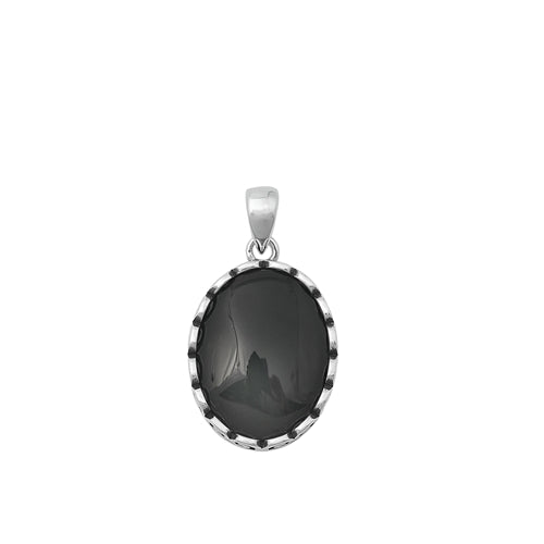 Sterling Silver Oxidized Black Agate Pendant-17.6mm