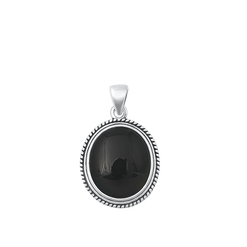 Sterling Silver Oxidized Black Agate Pendant-17.9mm