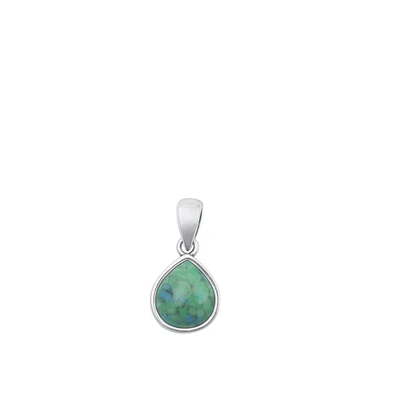 Sterling Silver Oxidized Drop Genuine Turquoise Stone Pendant