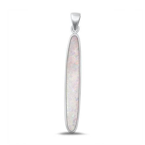 Sterling Silver Oxidized White Lab Opal Pendant-38mm
