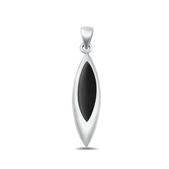 Sterling Silver Polished Drop Black Onyx Stone Pendant