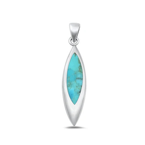 Sterling Silver Oxidized Drop Genuine Turquoise Stone Pendant