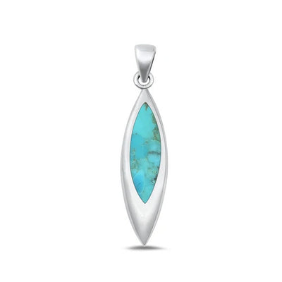Sterling Silver Oxidized Drop Genuine Turquoise Stone Pendant
