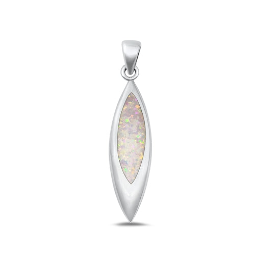 Sterling Silver Polished White Lab Opal Pendant-28.7mm