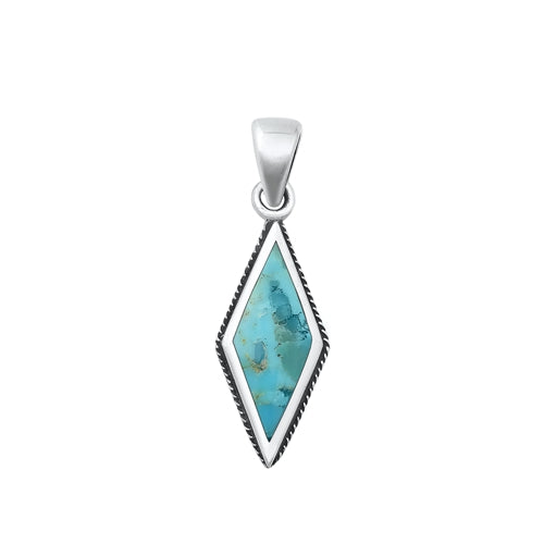 Sterling Silver Oxidized Diamond Shape Genuine Turquoise Stone Pendant