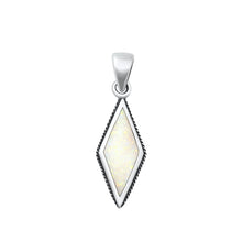 Load image into Gallery viewer, Sterling Silver Oxidized Diamond Shape White Lab Opal Pendant