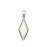 Sterling Silver Oxidized Diamond Shape White Lab Opal Pendant